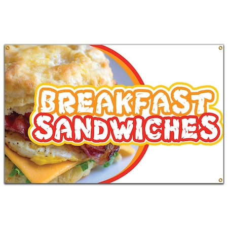 Signmission Breakfast Sandwiches Banner Heavy Duty 13 Oz Vinyl with Grommets B-60 Breakfast Sandwiches
